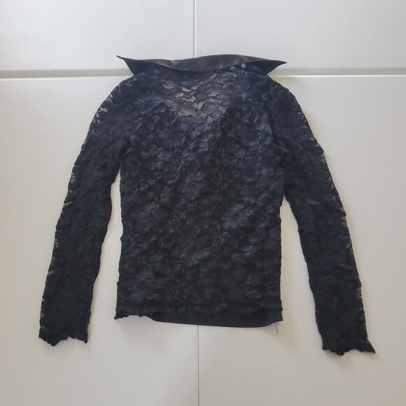 90s Y2K Whimsigoth Shirt Women XS Black Sheer Lace Long Sleeve Satin Lace-Up - Picture 3 of 8
